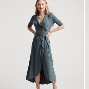 Quince Tencel Jersey Midi Wrap Dress Dark Olive Size Small